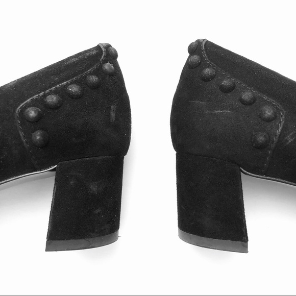 Tory Burch black suede leather stud Colt low block heels pumps 7 chunky slip-on - Picture 15 of 16